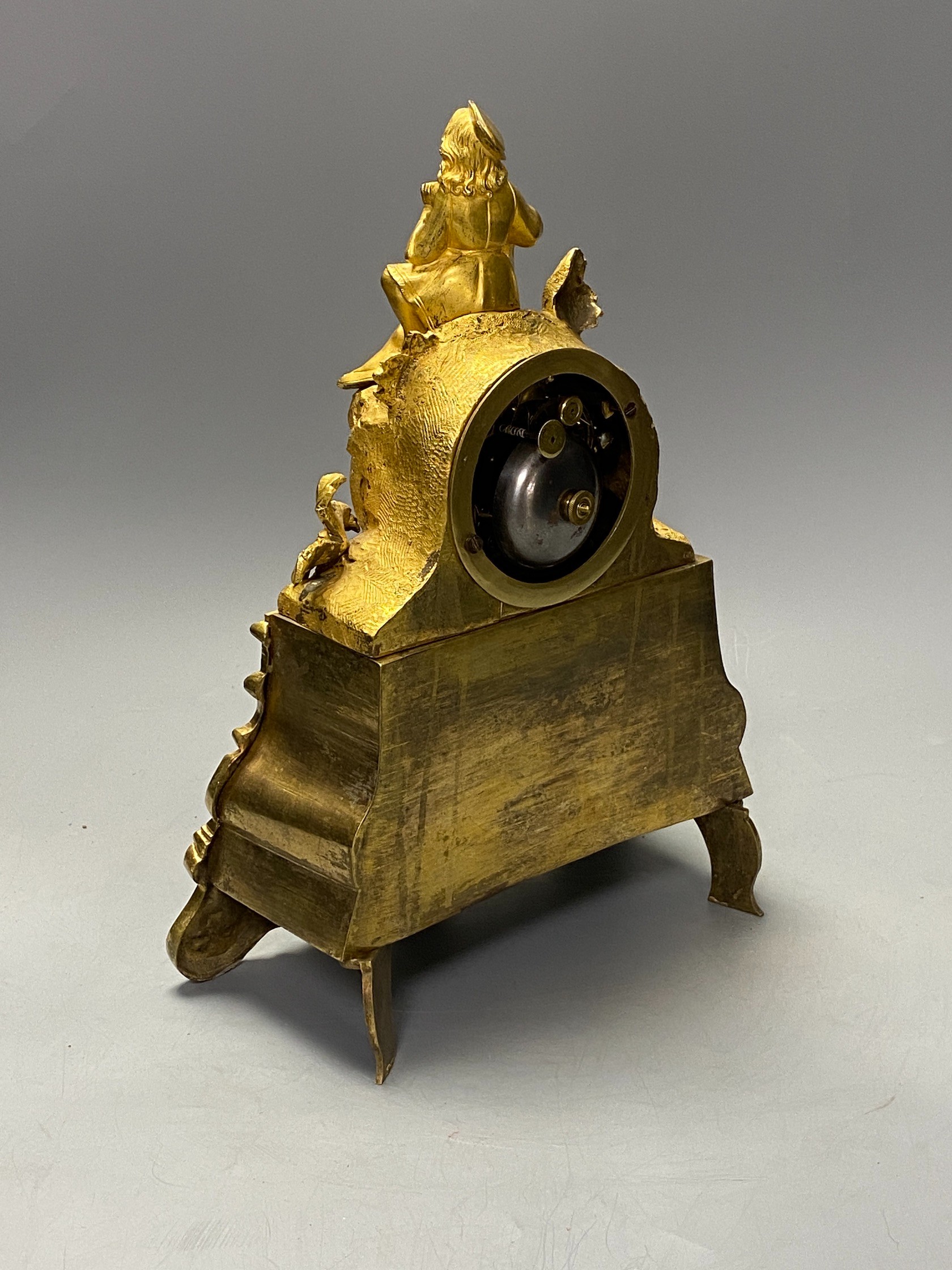 A 19th century French ormolu mantel clock, Henri Marc movement with silk suspension, and pendulum